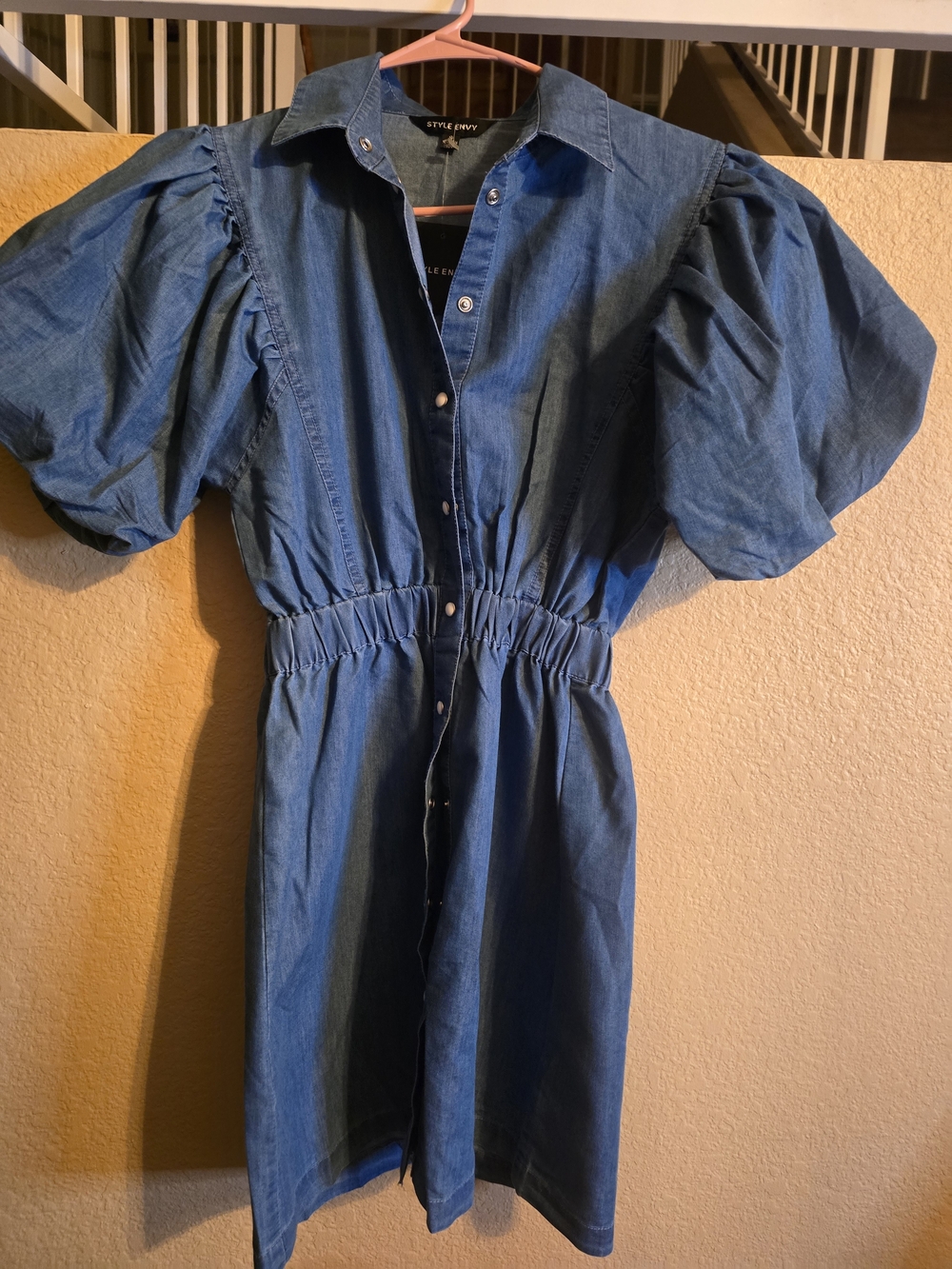 Cute! Style Envy Denim Puff-Sleeve Mini Dress - Blue Size S